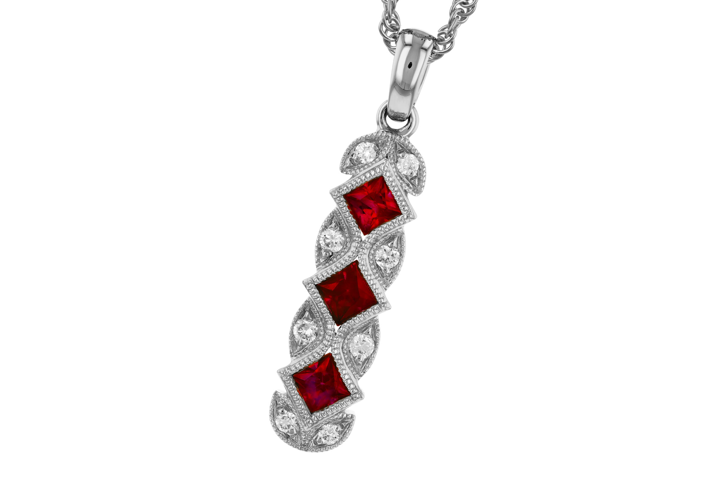 F275-74315: NECKLACE .55 TW RUBY .64 TGW