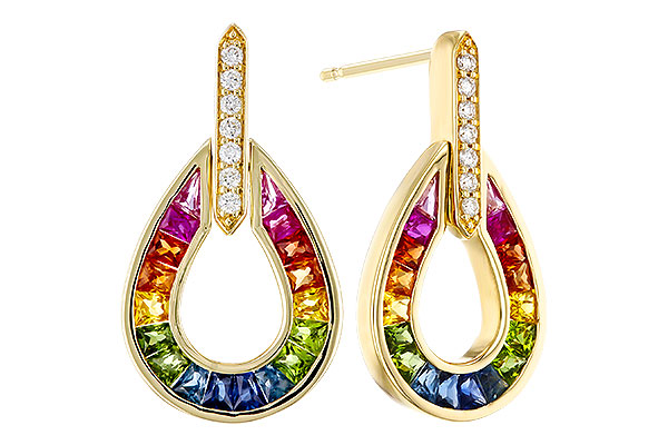 G274-85215: EARRINGS 1.18 MULTI-COLOR SAPP 1.25 TGW